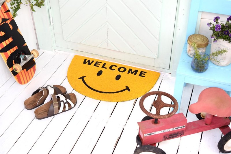 [Hot pre-order] Semi-circular smiling coconut fiber outdoor welcome mat (three types) 12618092013 - พรมปูพื้น - วัสดุอื่นๆ สีเหลือง