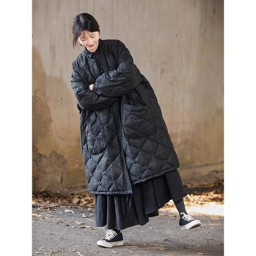 荒腔 烏木黑香雲紗圓領開襟白鵝絨羽絨服