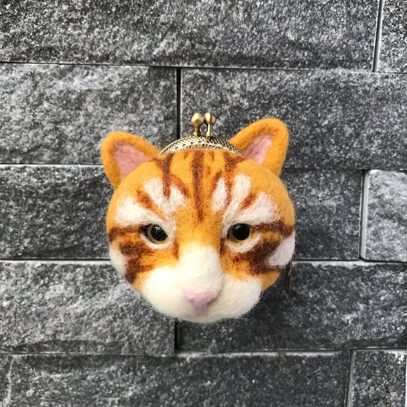 Melex orange cat wool felt mouth gold package - ที่ห้อยกุญแจ - ขนแกะ สีส้ม