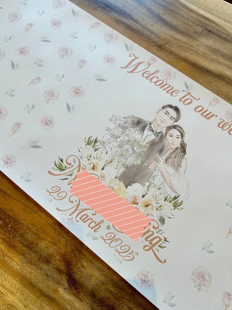 客製化花系婚禮簽名簽到畫布 油畫布訂製 - 結婚書約 - 其他人造纖維 白色