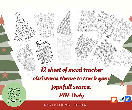meverything instant download Mood Tracker Xmas Theme total 12 differrent sheet in 1 file