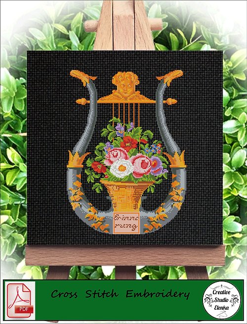 CreativeStudioElenka Vintage Cross Stitch Scheme Macaw and hibiscus - PDF Embroidery Scheme