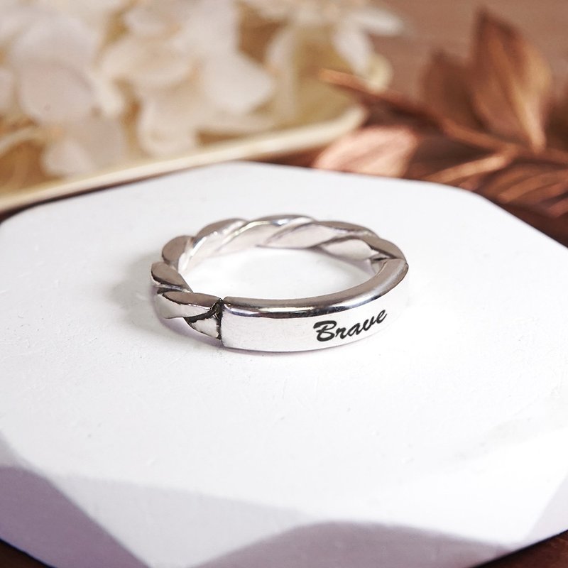 可刻字 方晶格 平板麻花戒 銀白 925純銀戒指 男生戒指 客製化訂 - 戒指 - 純銀 銀色