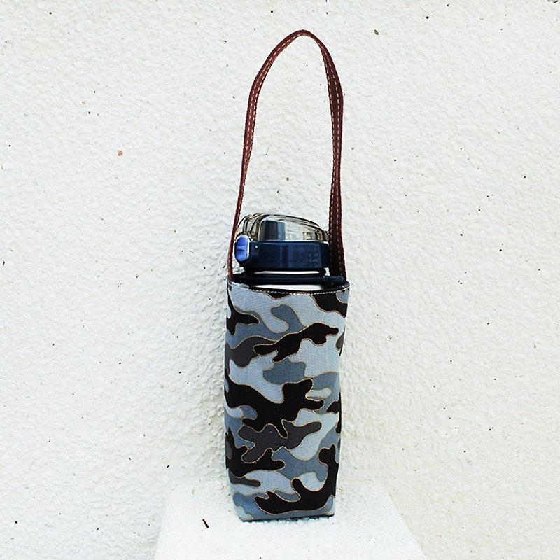 Phnom Penh gray camouflage water bottle bag / order - ถุงใส่กระติกนำ้ - ผ้าฝ้าย/ผ้าลินิน สีดำ