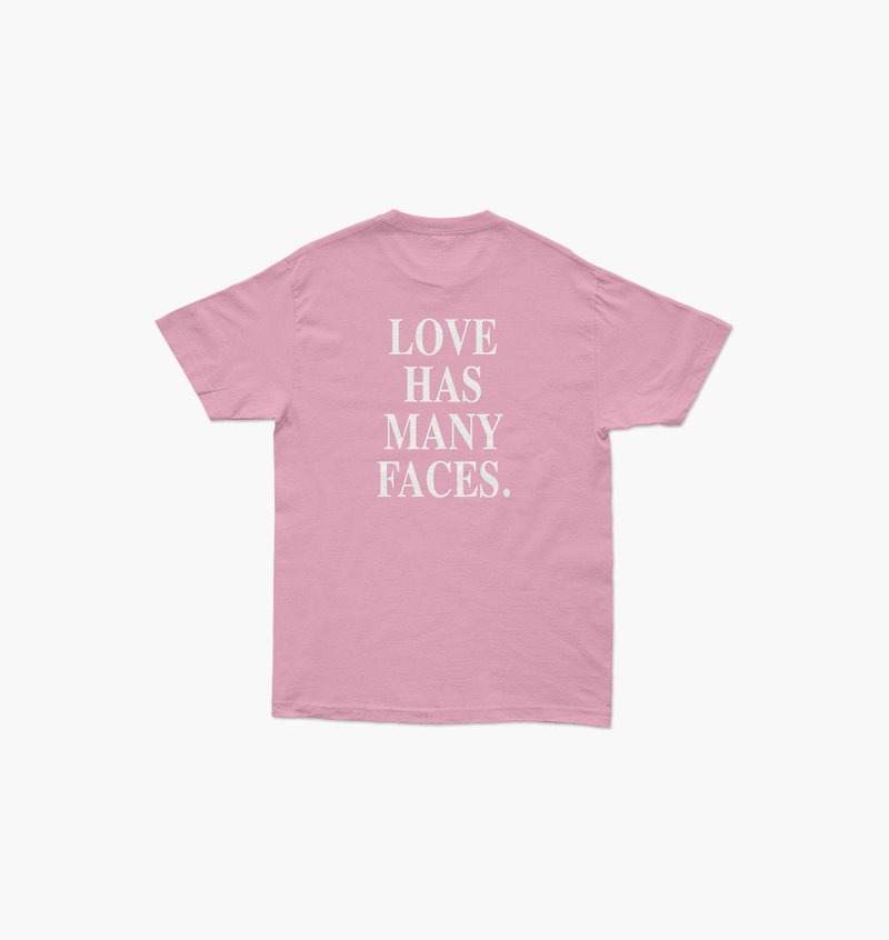 上衣 HAY : LOVE HAS MANY FACES T-Shirt - Pink / White (unisex) - Women's T-Shirts - Cotton & Hemp 