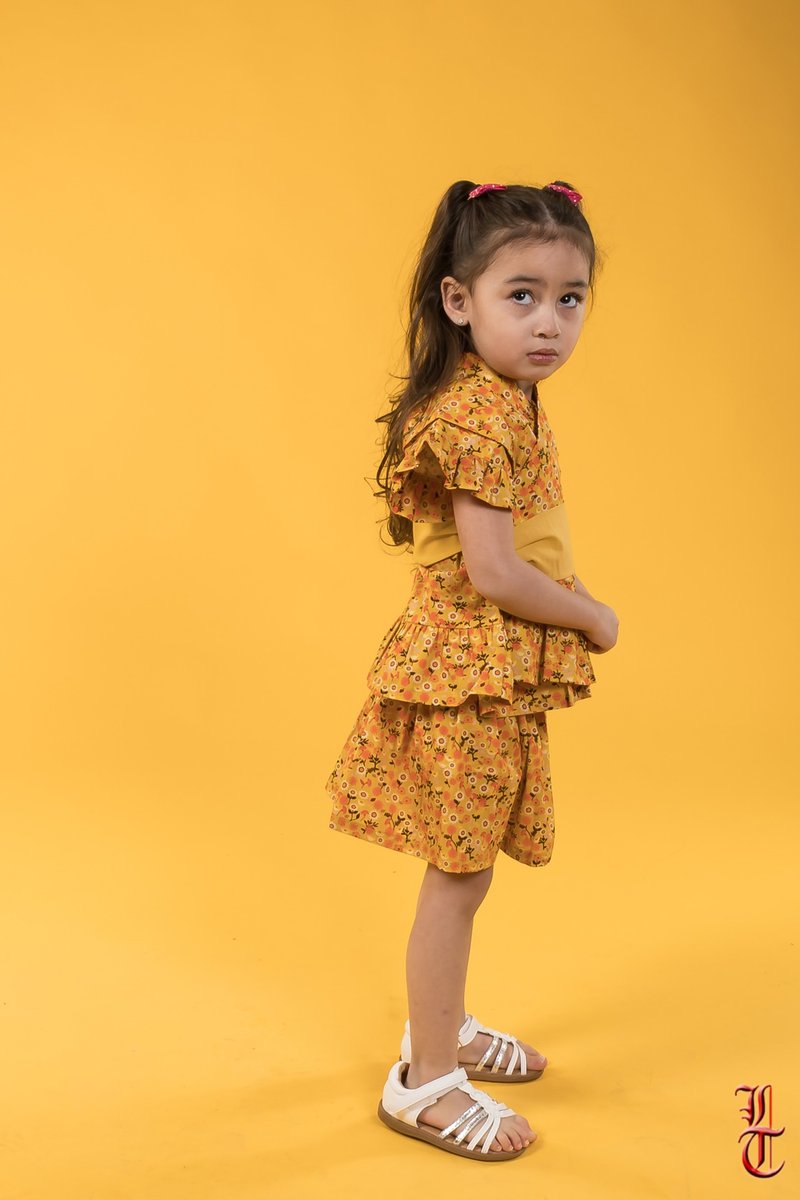 フリル甚平　Frilly Jinbei 【Yellow x small flowers】 - 其他 - 棉．麻 黃色