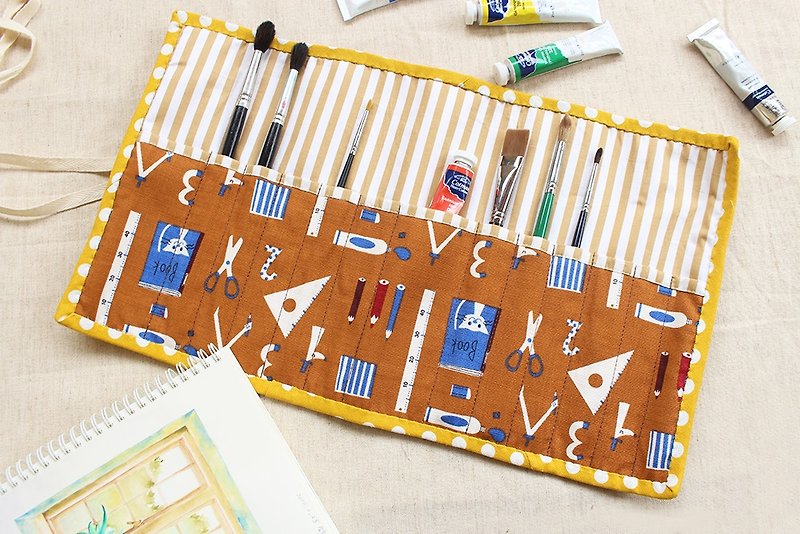 Painting tools painting tools pattern bag / Pencil tool pouch trim Volume was ke ー su Drawing with ERI - กล่องดินสอ/ถุงดินสอ - ผ้าฝ้าย/ผ้าลินิน สีส้ม
