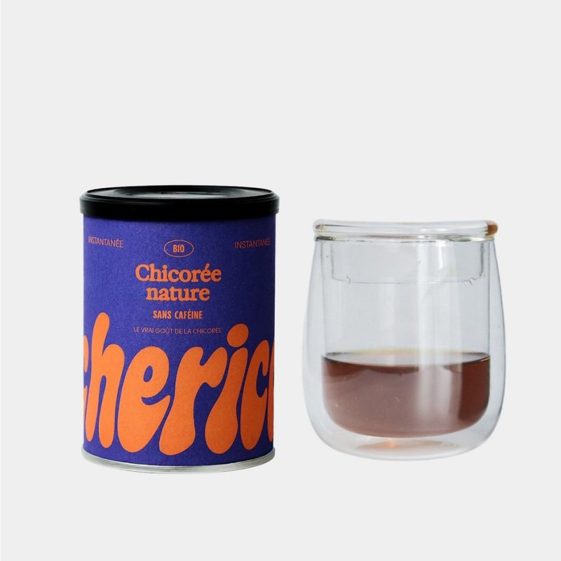 法國Cherico 天然菊苣咖啡 居家組/包含一個有蓋雙層玻璃杯 - 咖啡/咖啡豆 - 新鮮食材 藍色