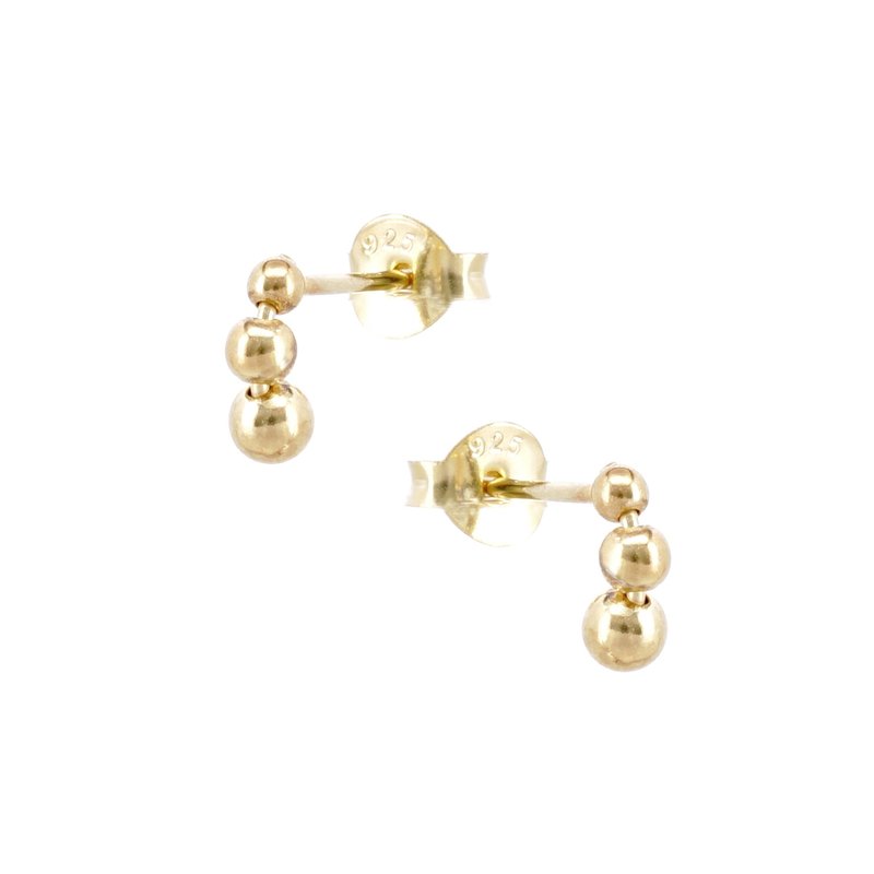 Triple Ball Stud Earrings, Sterling Silver 18K Gold Plated - 耳環/耳夾/耳骨夾 - 純銀 銀色