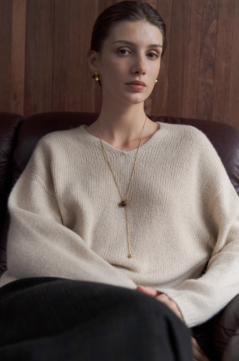 French minimalist yak wool V-neck lazy knitted sweater - สเวตเตอร์ผู้หญิง - วัสดุอื่นๆ หลากหลายสี