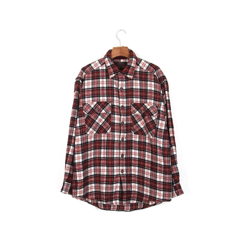Egg plant vintage] line lattice loose thick material vintage shirt - Men's Shirts - Polyester Red