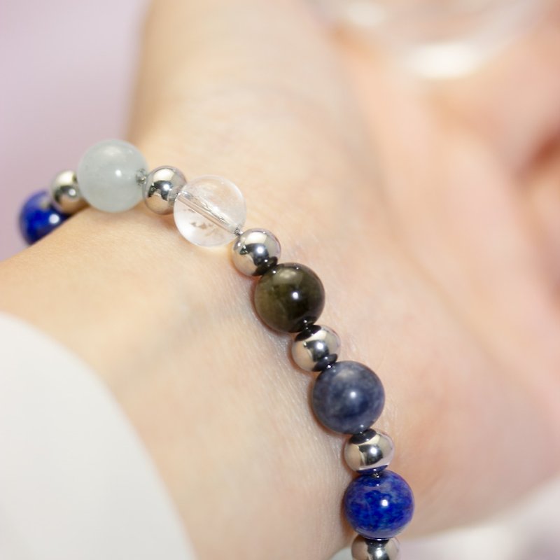 [Lucky Potion] Academic Luck Crystal Bracelet (Obsidian/Blue Stone/Lapis Lazuli/Aquamarine/White Crystal) - สร้อยข้อมือ - คริสตัล สีเงิน