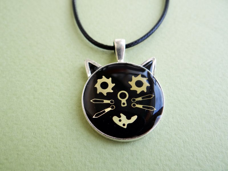 Funny Cat necklace Steampunk Best friend gift Resin necklace Steam punk Pendant - 項鍊 - 銅/黃銅 黑色