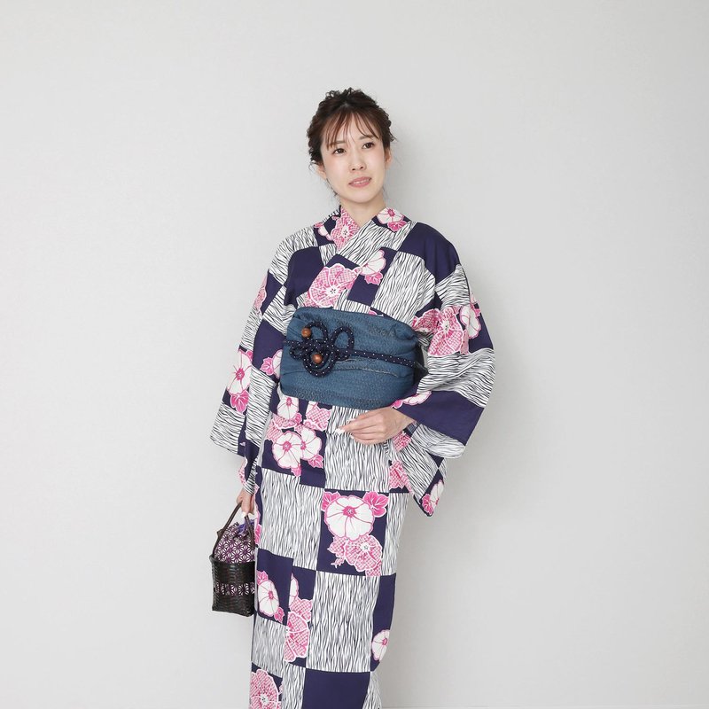 Women's Dobby Weave Yukata Obi Set (2 pieces) Free Size x02-09a yukata - อื่นๆ - ผ้าฝ้าย/ผ้าลินิน สีดำ