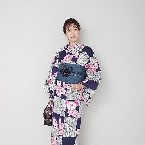 fuukakimono 日本 和服 梭織 女性 浴衣 腰封 2件組 F Size x02-09a yukata