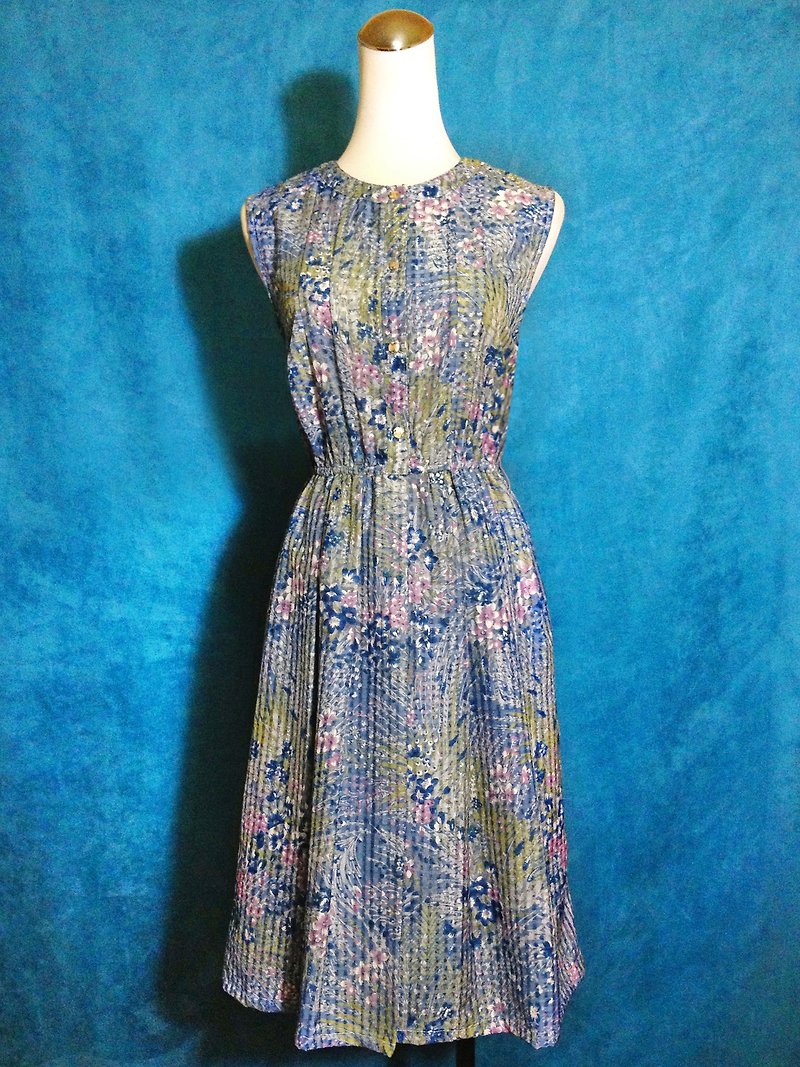 Ping pong ancient [ancient dress / blue flower weave sleeveless dress] foreign bring back VINTAGE - One Piece Dresses - Polyester Blue