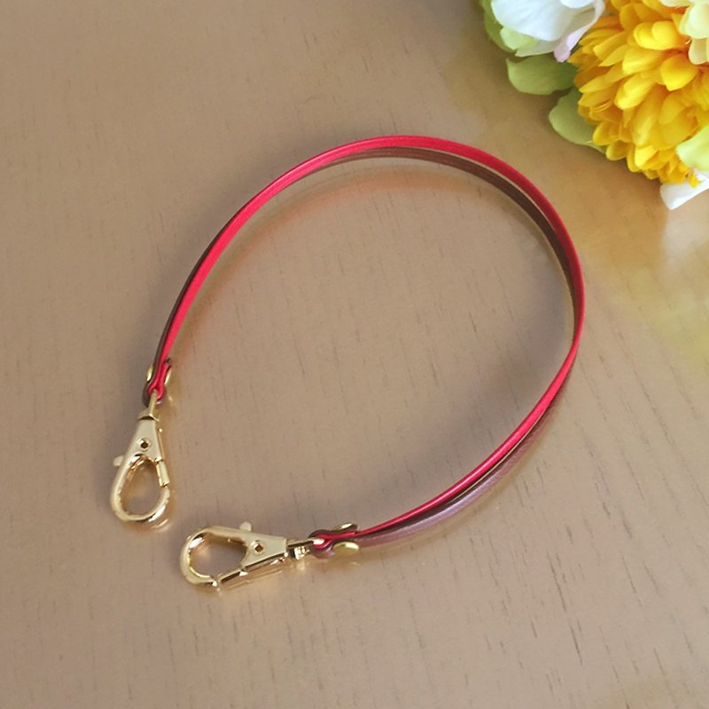Two-tone color Leather strap ( Red and Brown ) "Clasps : Gold" - Charms - Genuine Leather Red