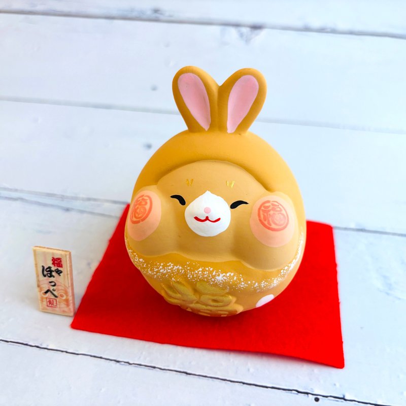 Blessing and Good Luck Cheek Rabbit-Pink/Tawny-Japanese Mascot - Items for Display - Pottery 