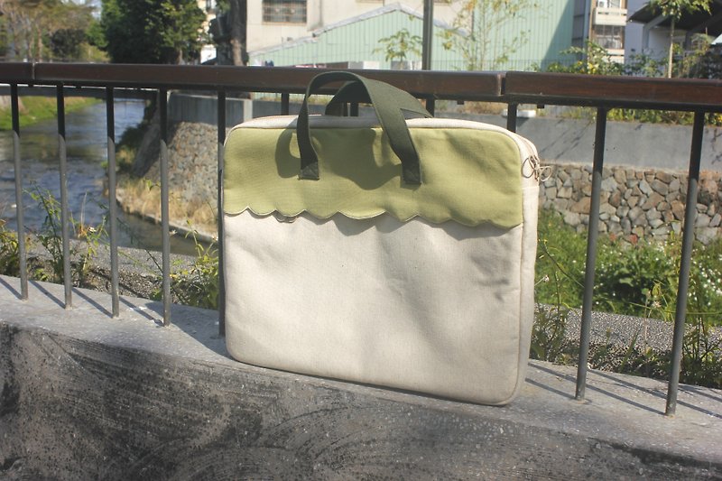 -new-small wave laptop bag/turquoise wave/customizable size - กระเป๋าแล็ปท็อป - ผ้าฝ้าย/ผ้าลินิน สีเขียว