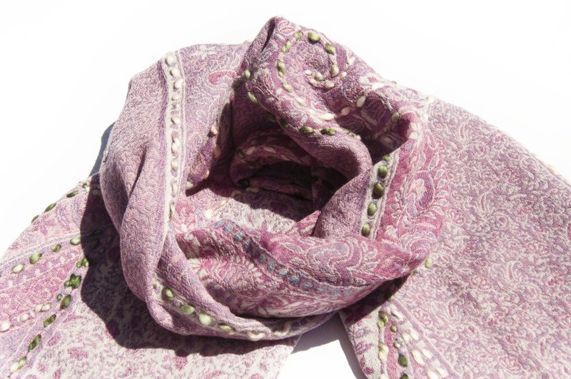 Cashmere/boiled wool shawl/knitted scarf/embroidered scarf/cashmere shawl-flower - Knit Scarves & Wraps - Wool Pink