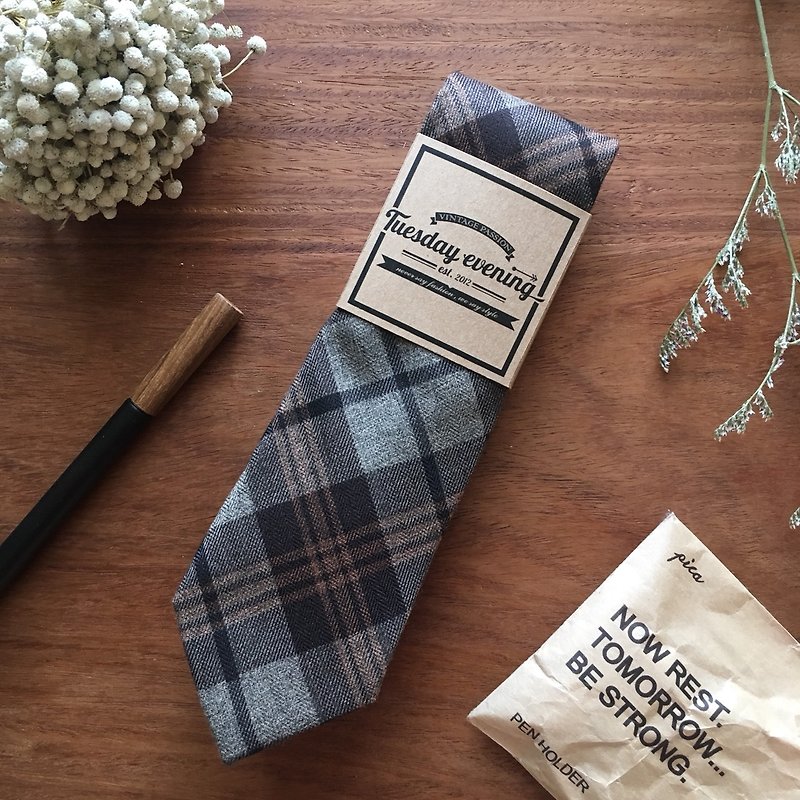 Necktie Graphite Grey Tartan - Ties & Tie Clips - Cotton & Hemp Gray