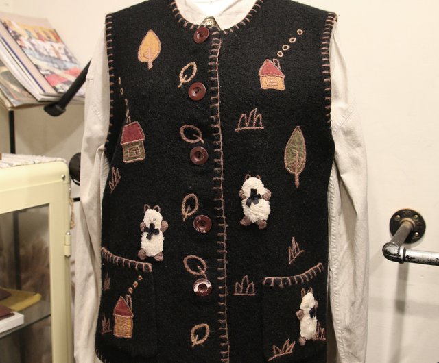 Back to Green-Retro autumn and winter vest black bottom stitching