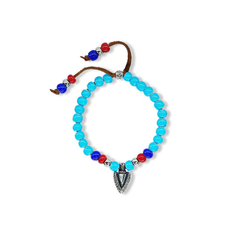 Handmade silver 925 sterling silver glass beads arrow bracelet - Bracelets - Colored Glass Blue