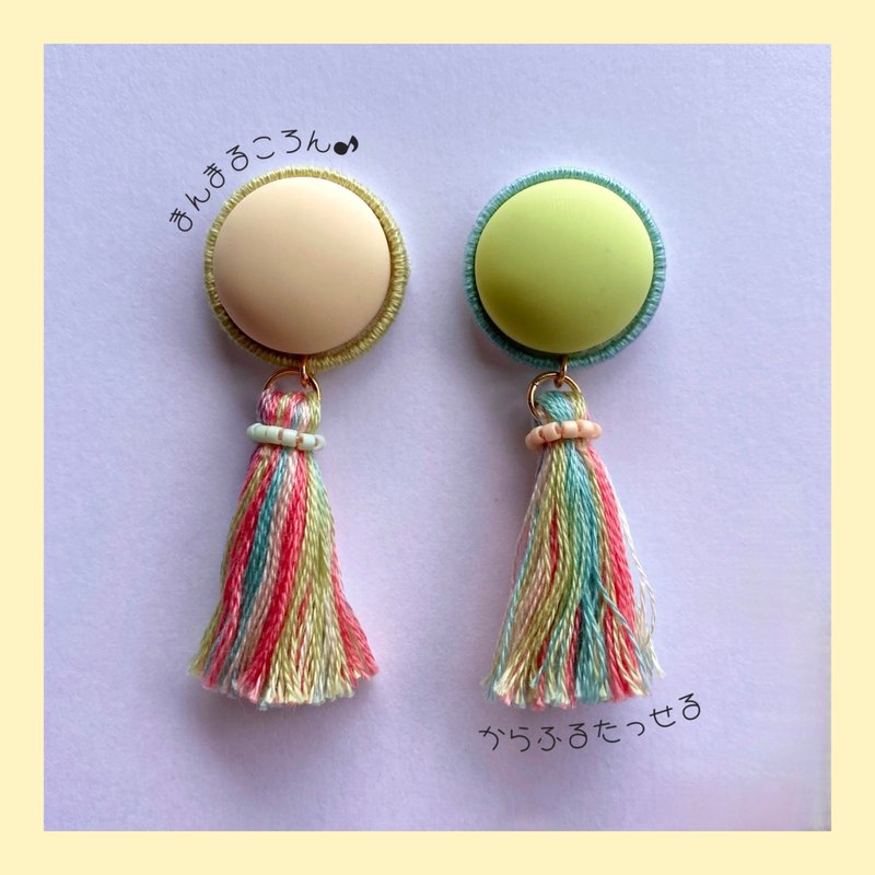 Round, embroidered Clip-On - ต่างหู - งานปัก หลากหลายสี