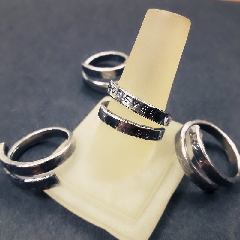 V1-Can't make the same 999 sterling silver ring (water wave version)-vulcanized black retro style-Royal craftsman knocking - แหวนทั่วไป - เครื่องประดับ สีเงิน