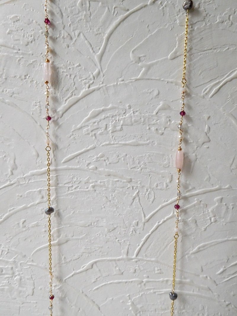 Special alloy asymmetric morganite long chain - Necklaces - Paper Pink