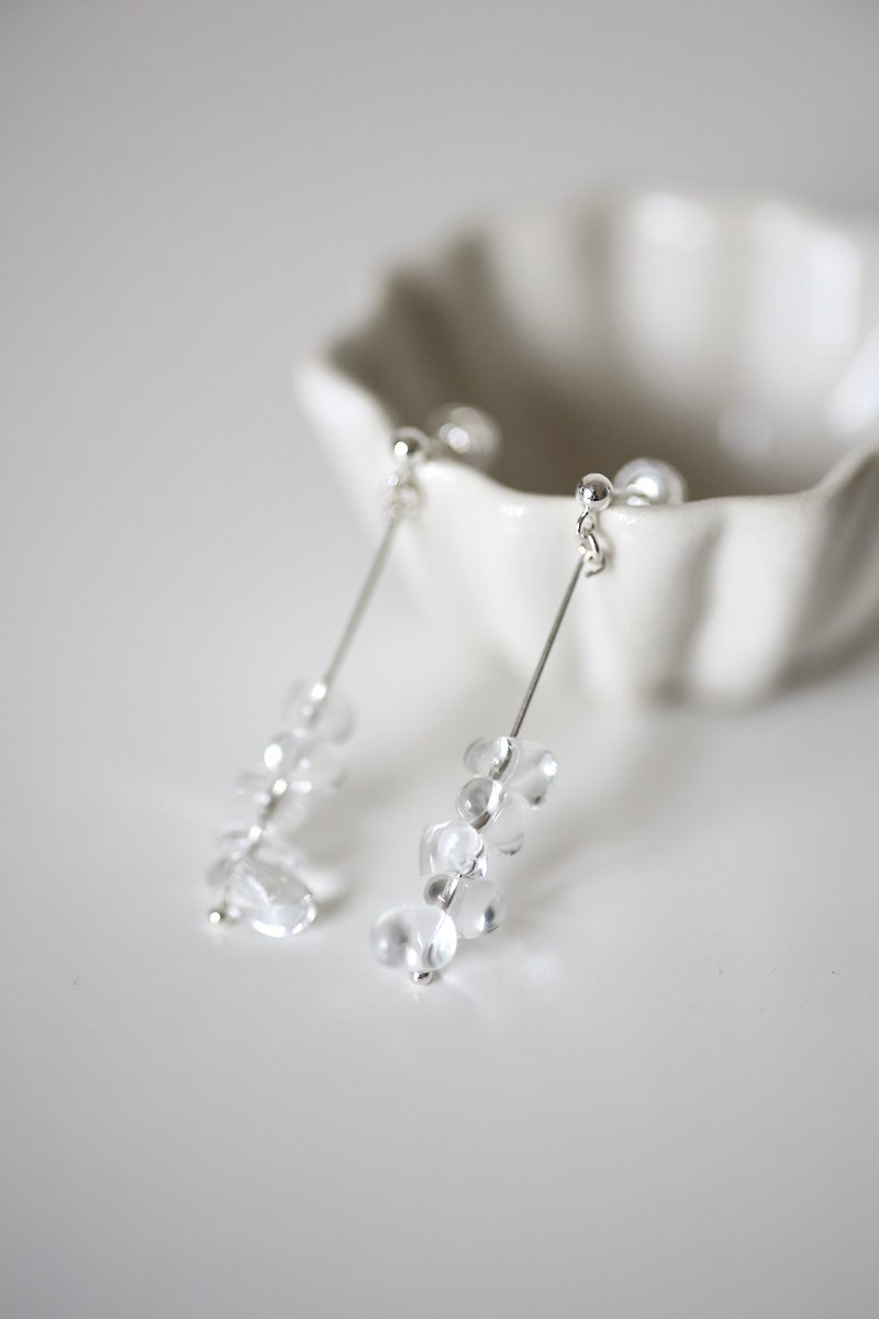 Pebble white crystal drop sterling silver earrings with convertible Clip-On - Earrings & Clip-ons - Crystal Transparent