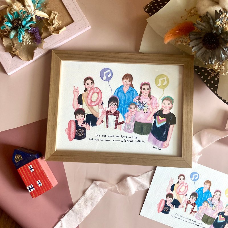 [Customized] 7x9-inch half-length photo frame family portrait graduation gift for 5-7 people - Customized Portraits - Paper Pink