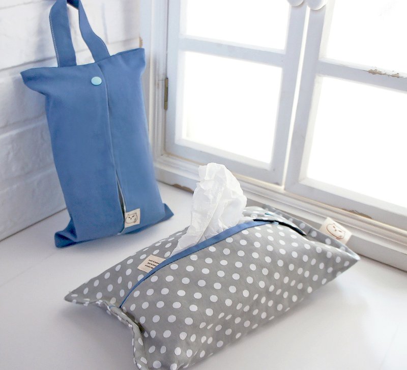 Reversible | Blue Polka Dots | Hanging Tissue Cover - Tissue Boxes - Cotton & Hemp Blue
