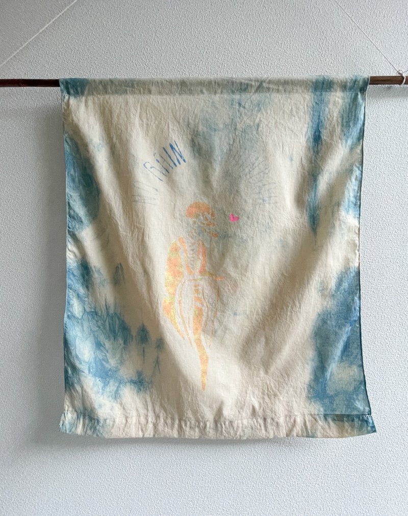 日本製 手染め  Tapestry Shibori JAPANBLUE  Aizome 藍染 薄手コットンタペストリー　絞り染め　型摺り染　骸骨 - 壁貼/牆壁裝飾 - 棉．麻 藍色