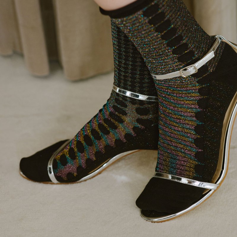 ML016 Aurora Dot ถุงเท้าคอตตอนออร์แกนิกอสมมาตรดิ้นรุ้ง - ถุงเท้า - ผ้าฝ้าย/ผ้าลินิน สีดำ