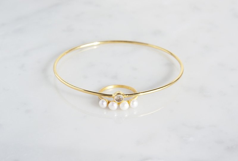 【Gold Vermeil / Gemstone】 4 Pearls Matt Gold Ring - แหวนทั่วไป - เครื่องเพชรพลอย ขาว