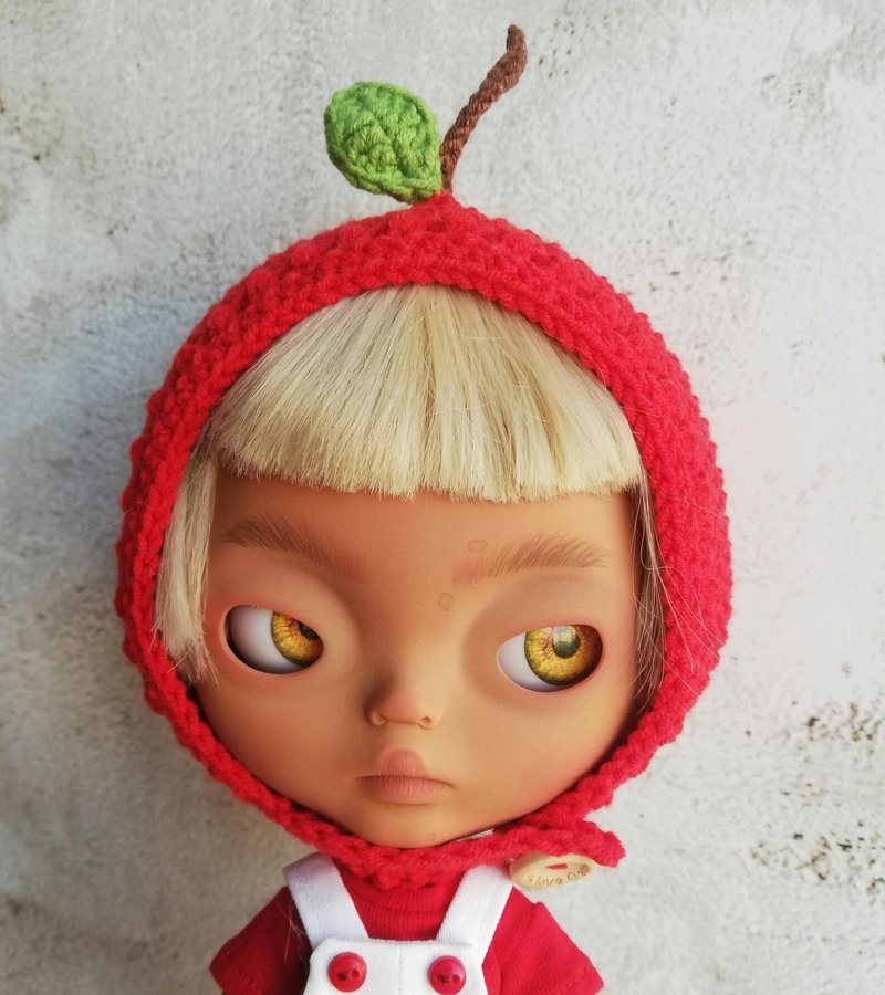 Blythe hat crochet helmet red Apple - 公仔/玩偶 - 棉．麻 紅色