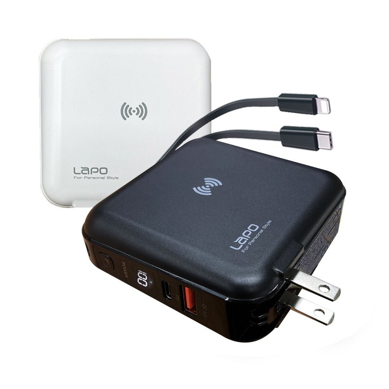 【LaPO】 10000mAh 多功能無線充電快充自帶線行動電源 - 行動電源/充電線 - 塑膠 