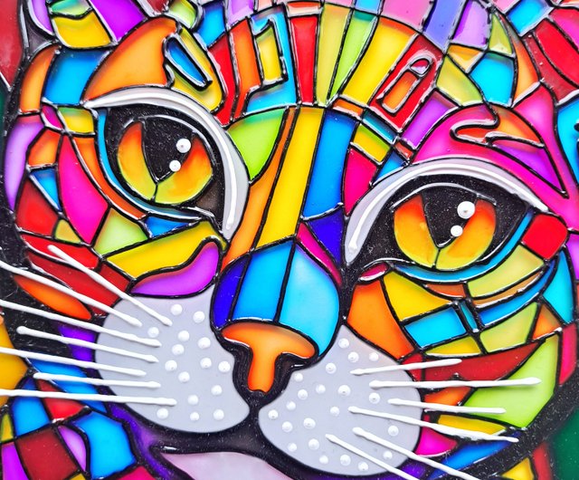 猫 ねこ 絵画 グラデーション カラフル ステンドグラス絵画漫画カラフルな猫キッズルームモダンな装飾