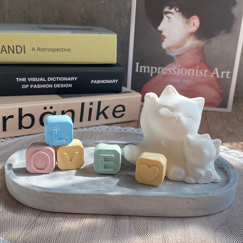 Double Maneki-neko with Alphabet Aroma Stone Set - Fragrances - Other Materials White