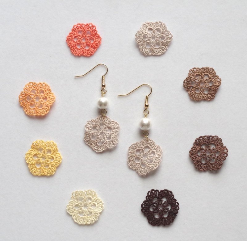 Semi-order, 24 colors to choose from, tatting lace and cotton pearl earrings - ต่างหู - ผ้าฝ้าย/ผ้าลินิน สีน้ำเงิน