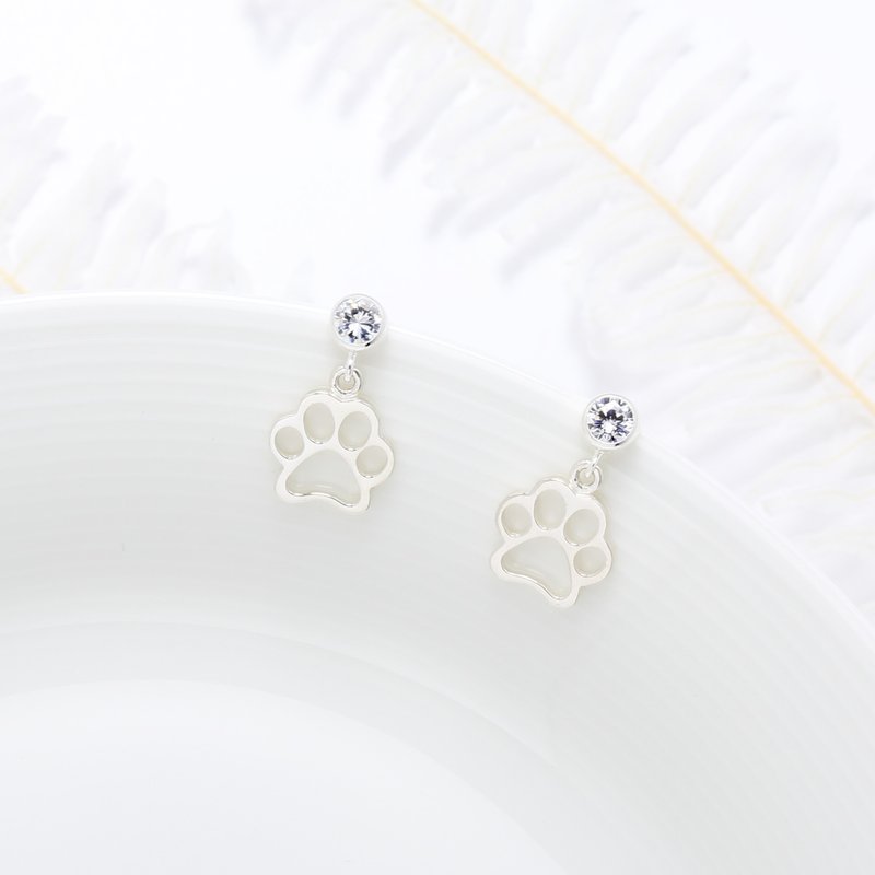 Cat Dog Paw s925 sterling silver earrings (changeable ear clips) gift - Earrings & Clip-ons - Sterling Silver Silver