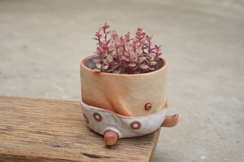 A plant pot with hands in underwear , Succulent Pots, Ceramic Planter,polka dot - 花瓶/花器 - 陶 白色