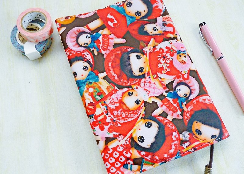 Japanese waterproof cloth retro doll A5/25k book cover book cover mother manual handbook - ปกหนังสือ - วัสดุกันนำ้ สีแดง