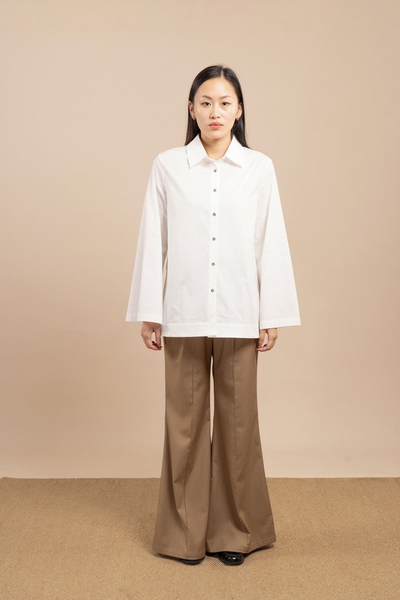 喇叭袖綿質襯衫 Flared-sleeves cotton shirt - 女襯衫 - 其他材質 白色