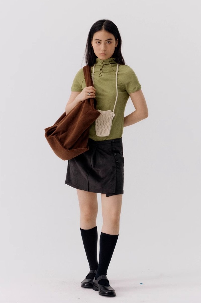 Japanese retro wide placket one-piece short skirt - Skirts - Other Materials Green