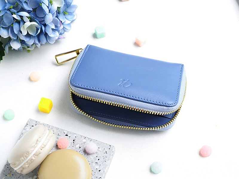 Classic coin (Sky): Mini zip wallet, Cow Leather wallet, Blue wallet - 散紙包 - 真皮 藍色