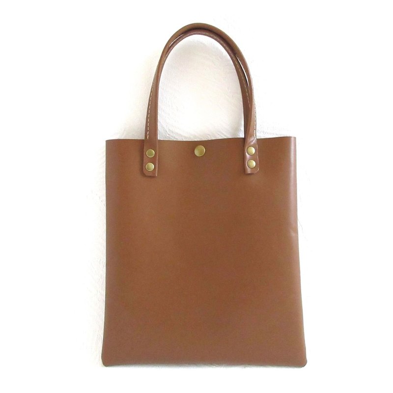 Small, cowhide, mini tote, Brown, smooth, one-leather finish, 0586 - กระเป๋าถือ - หนังแท้ สีนำ้ตาล