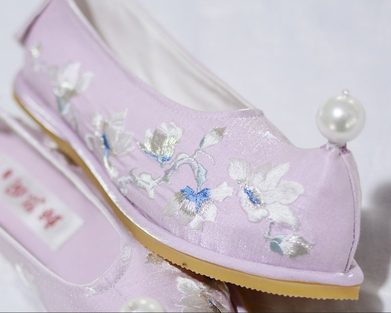 Yutangchun handmade custom light purple Tencel bow shoes without pearl balls - อื่นๆ - วัสดุอื่นๆ สีม่วง