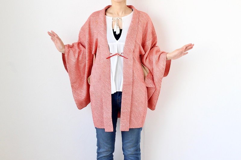 red shibori haori, kimono, tie dye kimono, silk kimono /3311 - Women's Casual & Functional Jackets - Silk Red